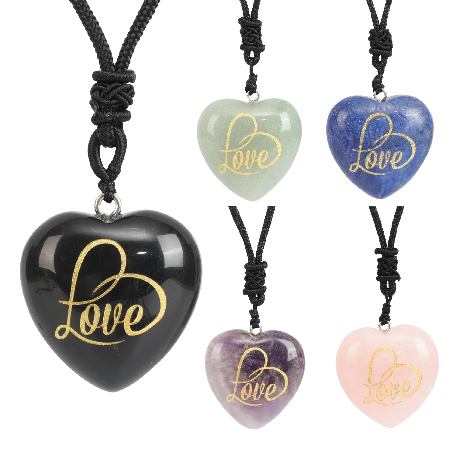 

Natural Crystal Heart Shaped Pendant Carving Creative Love LOVE Pattern Pendant Holiday Gift