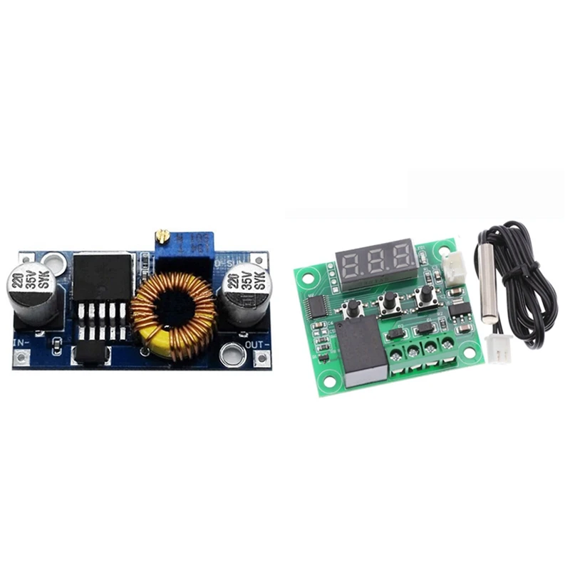 

Hot-High Power 5A XL4005E1 DC-DC Output Adjustable Step-Down Power Module With W1209 DC 12V Digital Thermostat Switch Plate