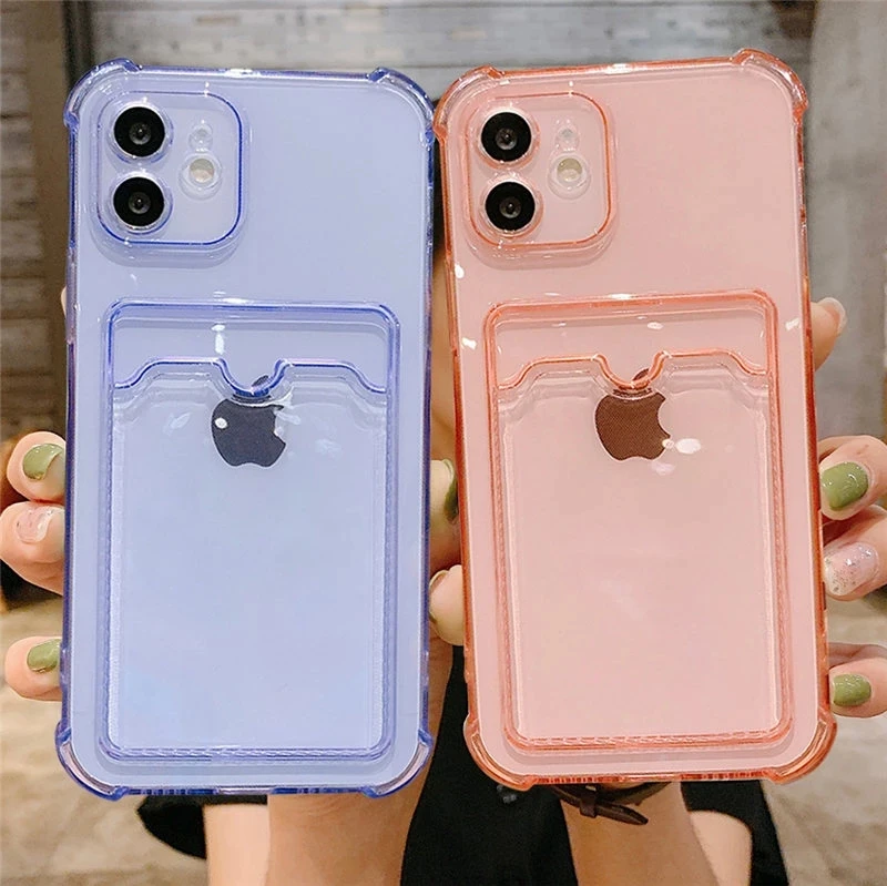 

Card Bag Transparent Phone Case For iPhone 13 11 12 Pro Max XR XS Max X 7 8 Plus 12 Mini Shockproof Soft Bumper Clear Cover Capa