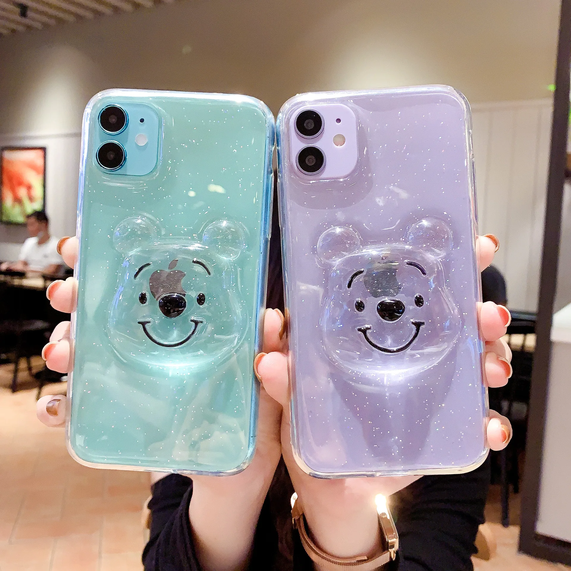 

Cartoon Transparent Epoxy Three-dimensional Bear for Iphone12/14/13/11/XR/8plus/XS Transparent TPU Drop-resistant Phone Case