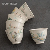 traditional handmade ceramic teacup hand painted flowers and birds tea bowl travel meditation cup household tea set 40ml