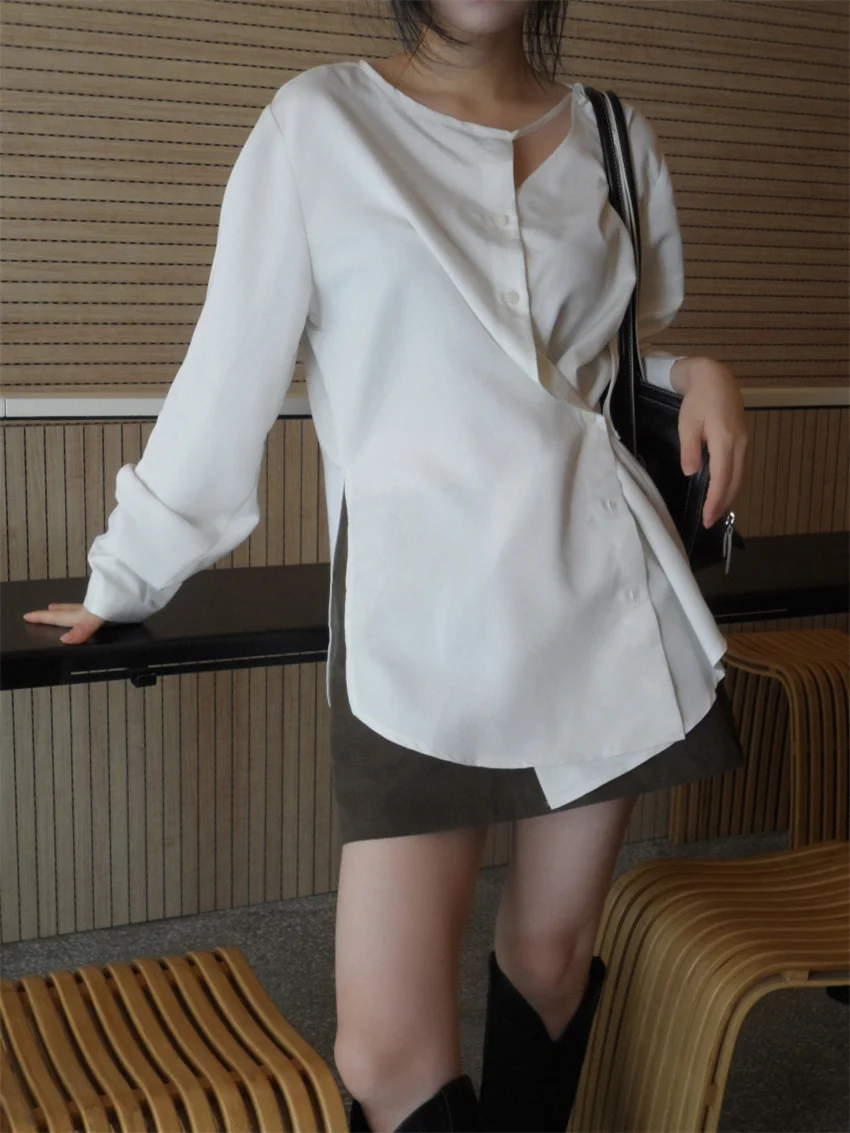 Женская Офисная рубашка Alien Kitty белая ажурная облегающая Повседневная элегантная