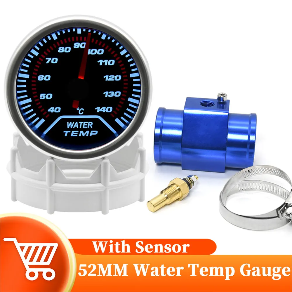 

2" 52mm Universal Water Temp Gauge With Temperature sensor 40-140Celsius Car Temperature Meter Water Temp Joint Pipe Adapter 12V