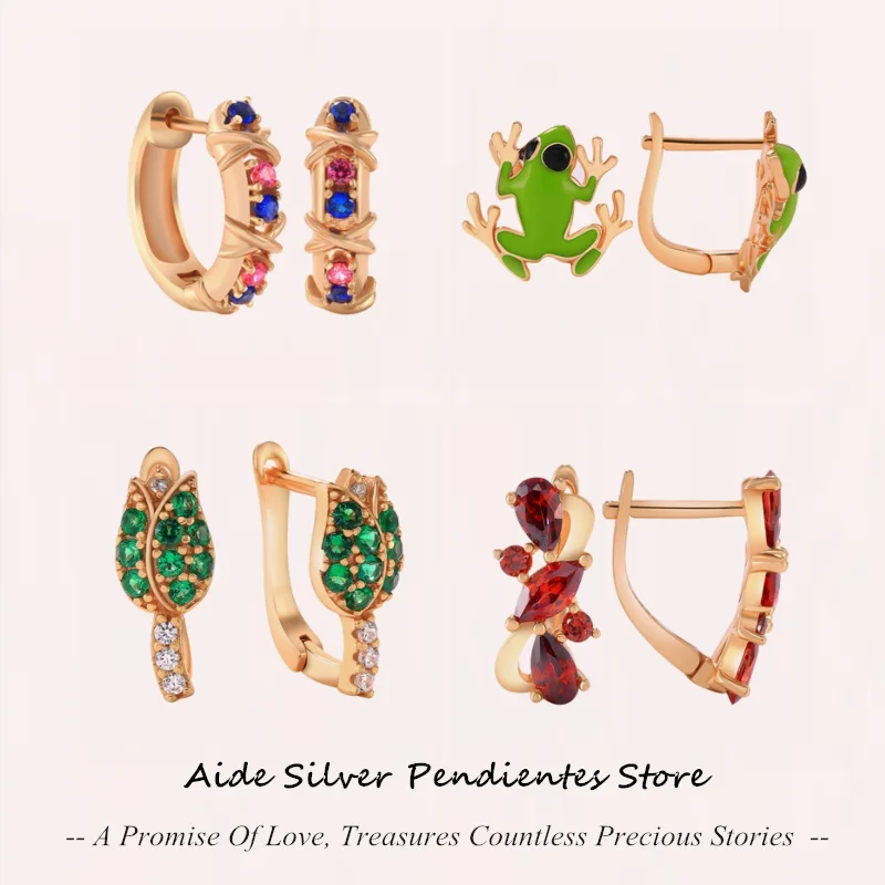 

AIDE Frog Drip Oil Enamel Rose Gold Earrings For Women 925 Sterling Silver Colorful Zirconia Earrings Hoops Boucle Oreille Femme