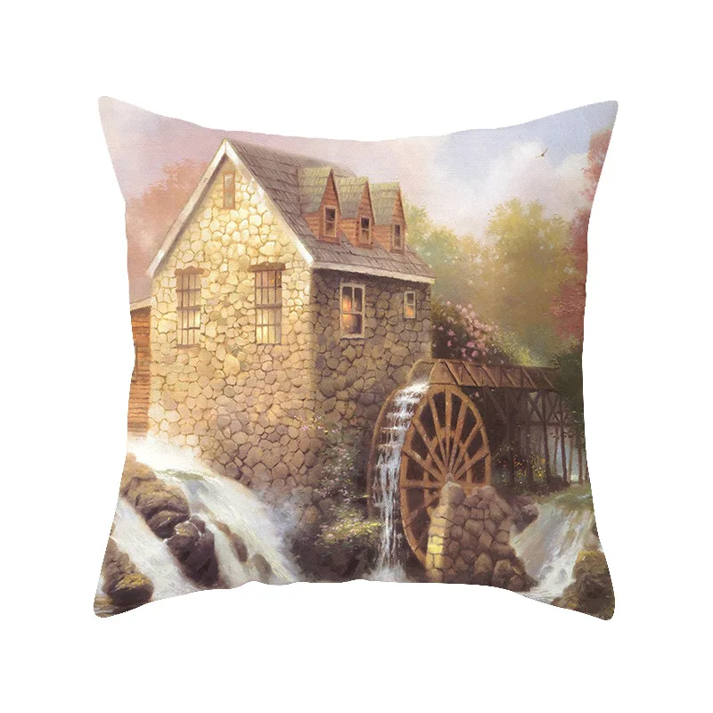 Новинка наволочка для офиса с красивым ландшафтным принтом в виде домика леса