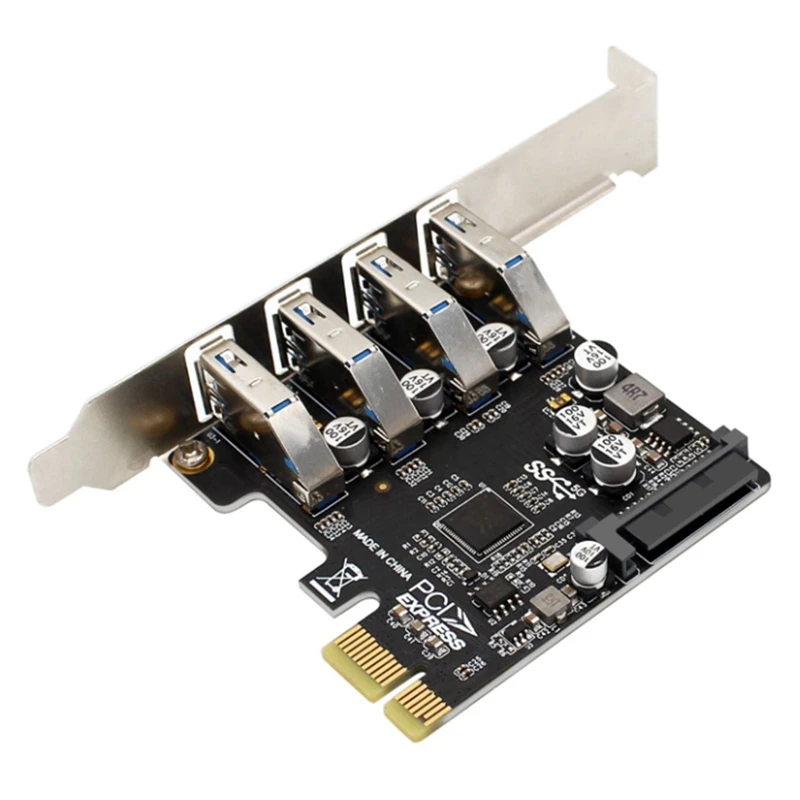 

PCI-E to USB3.0 Expansion Card 4-Port 2U/4U Chassis Dual Power Supply 5Gbps Rate Support PCI-E X1 X4 X8 X16 Interface