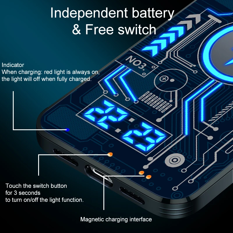 4th Version Hidden LED Light Stepwise Glowing Luminous Phone Case for iPhone 11 12 13 14 Pro Plus Max Hightech Protector Cover