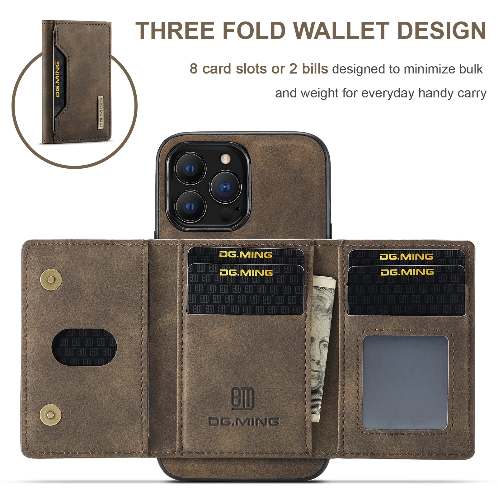 DG.MING Magnetic Split Body Detachable Leather Wallet Phone Case For iPhone 14 13 11 12 Pro max mini X XS MAX XR 7 8 PLUS Cover