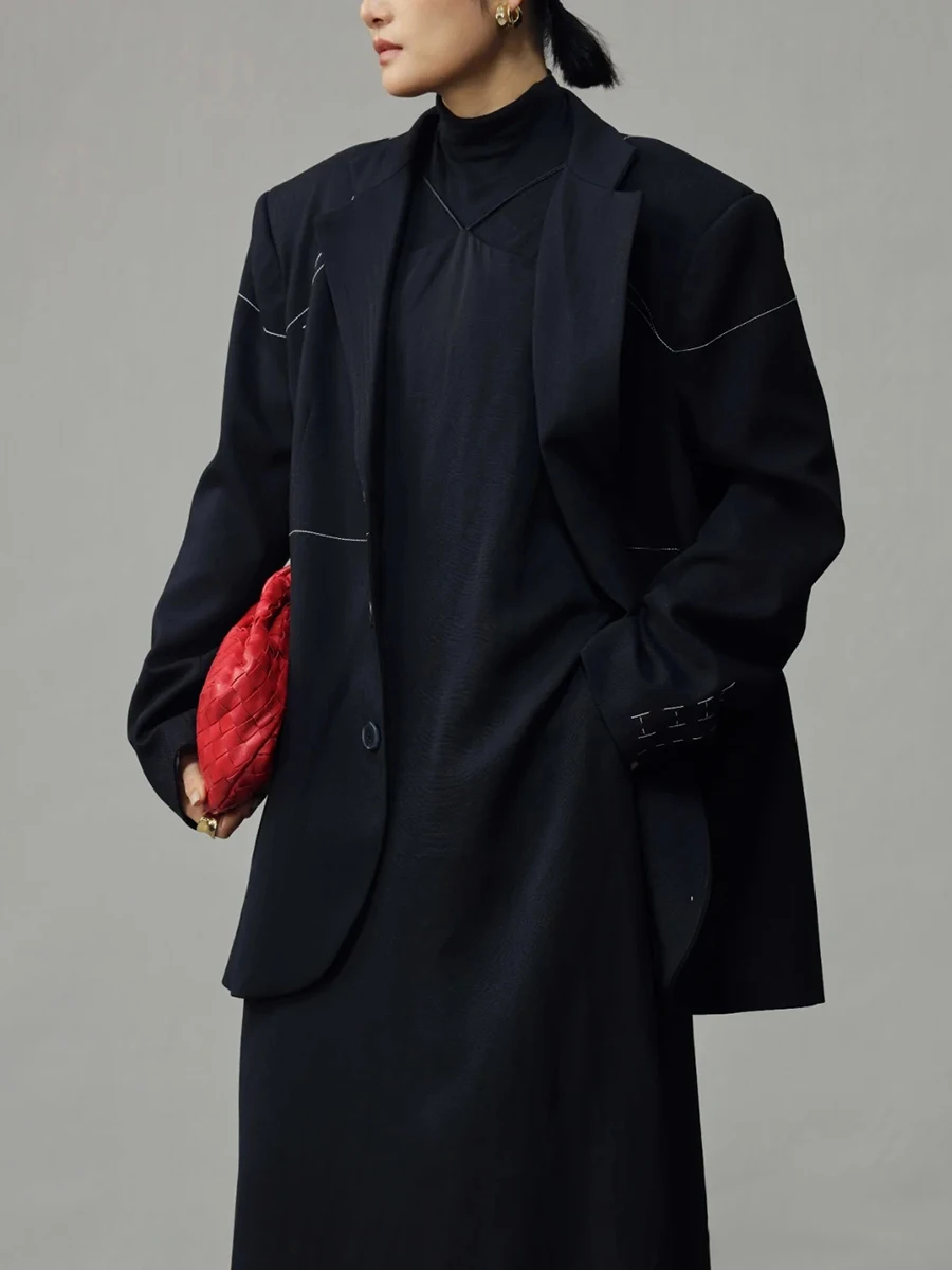 TWOTWINSTYLE однотонные свободные повседневные пиджаки для женщин с зубчатым