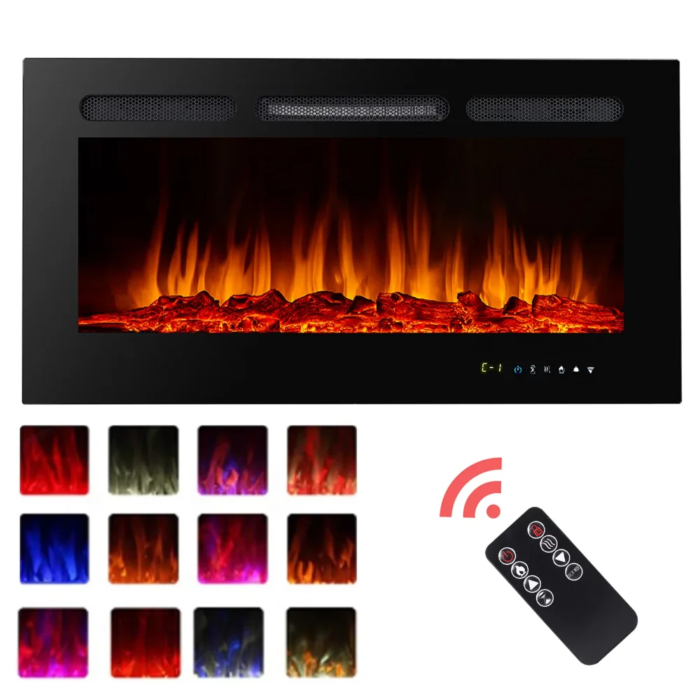

36'' Electric Fireplace Recessed Wall Mounted Heater Multicolor Flame Fireplace