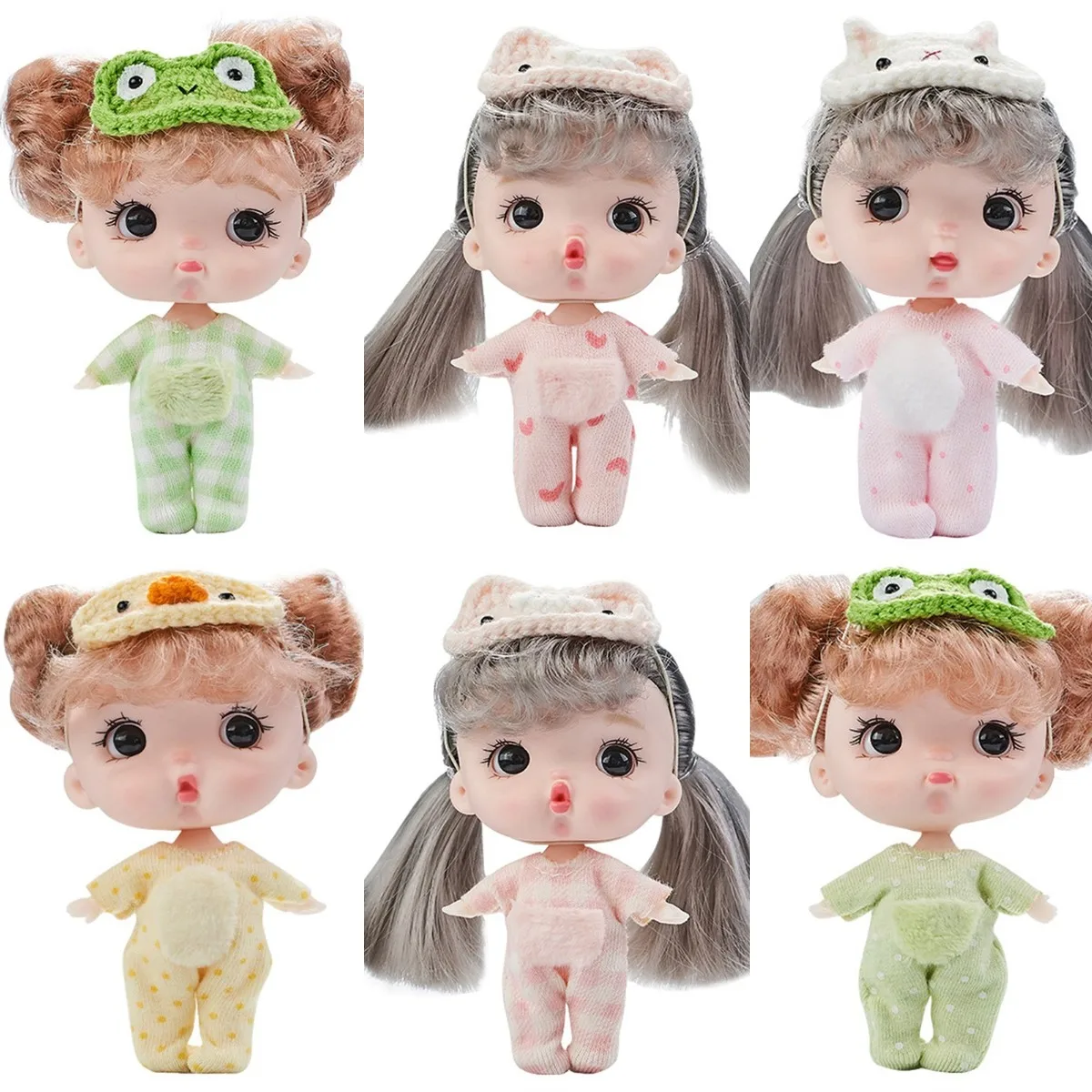 

9cm 1/12 Mini Doll Cute Chubby Face + 3D Big Eyes OB11 Doll With Clothes Sleepwear Dolls Children Toys Girls Birthday Gift