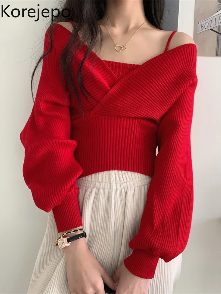 

Свитер из двух частей с имитацией кореjepo, женские осенние свитера с длинным рукавом, топ 2022, французский нежный вязаный Универсальный пикан...