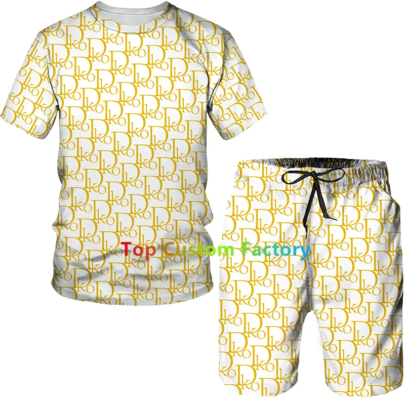 Breathable Short Tracksuit Men T-shirt Suit Man Sets 2 Piece Outfits Summer Beach Brand Luxury 3D Letter Print Male Clothing