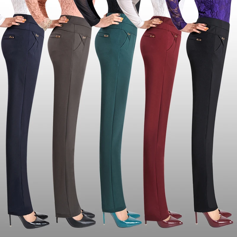

Middle Aged Old Women Spring Pants Elastic Loose High Waist Mother Fashion Straight Pants 2022 New Casual Female Trousers X104