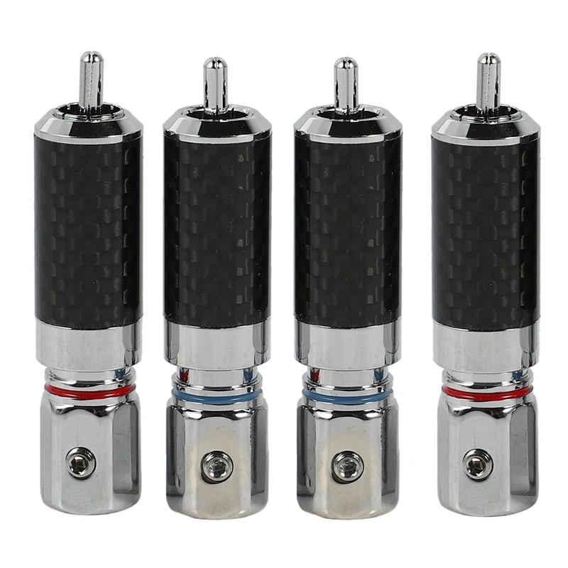

4 Pieces Of Rhodium-Plated Carbon Fiber Lotus Signal Connector, Plated RCA Plug, Coaxial Lotus Terminal