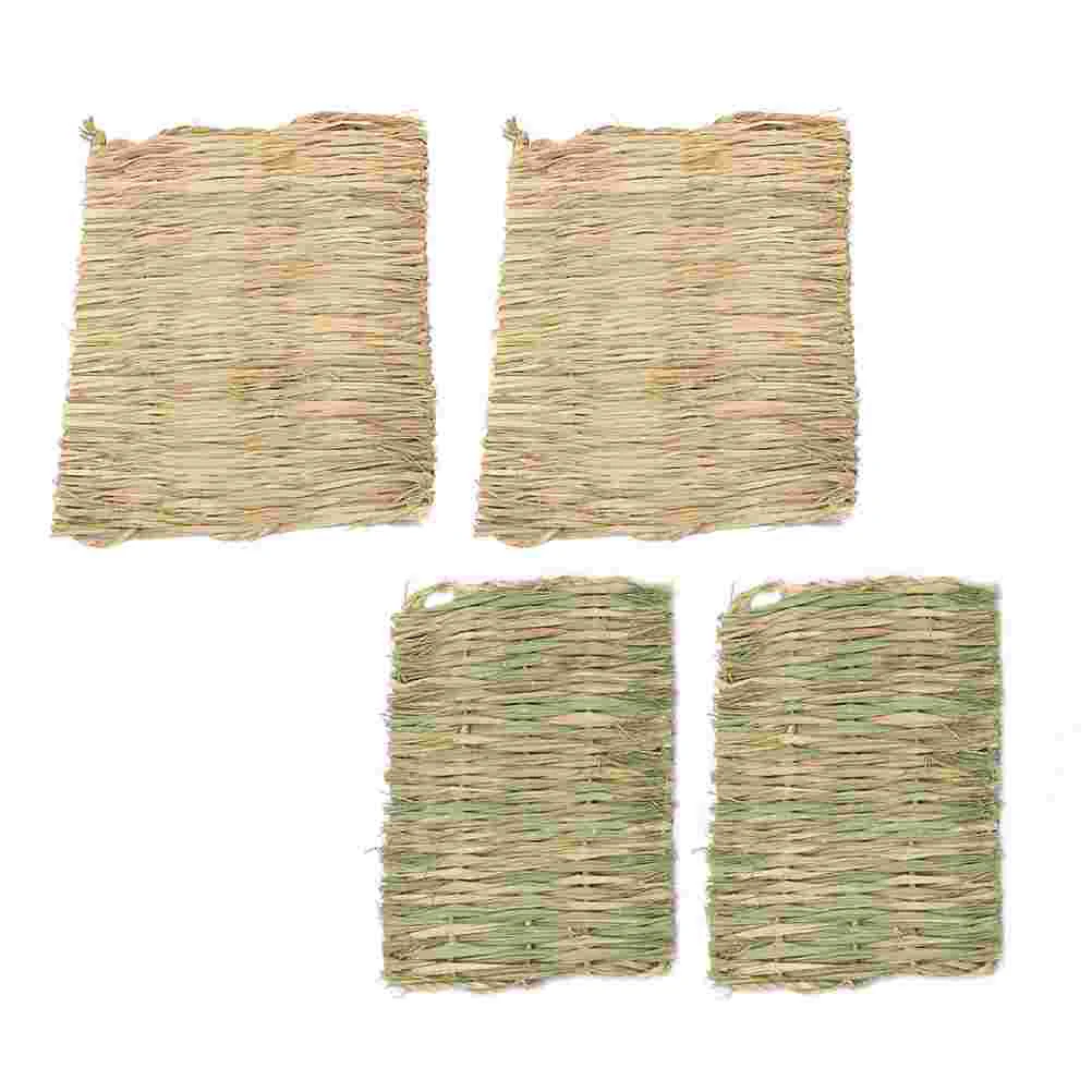 

4 Pcs Rabbit Cage Mat Toy Bunny Woven Bed Mat Hamster Pad Chinchilla Bedding Small Pet Straw Mat Grass Nest Cooling Hamster Mat