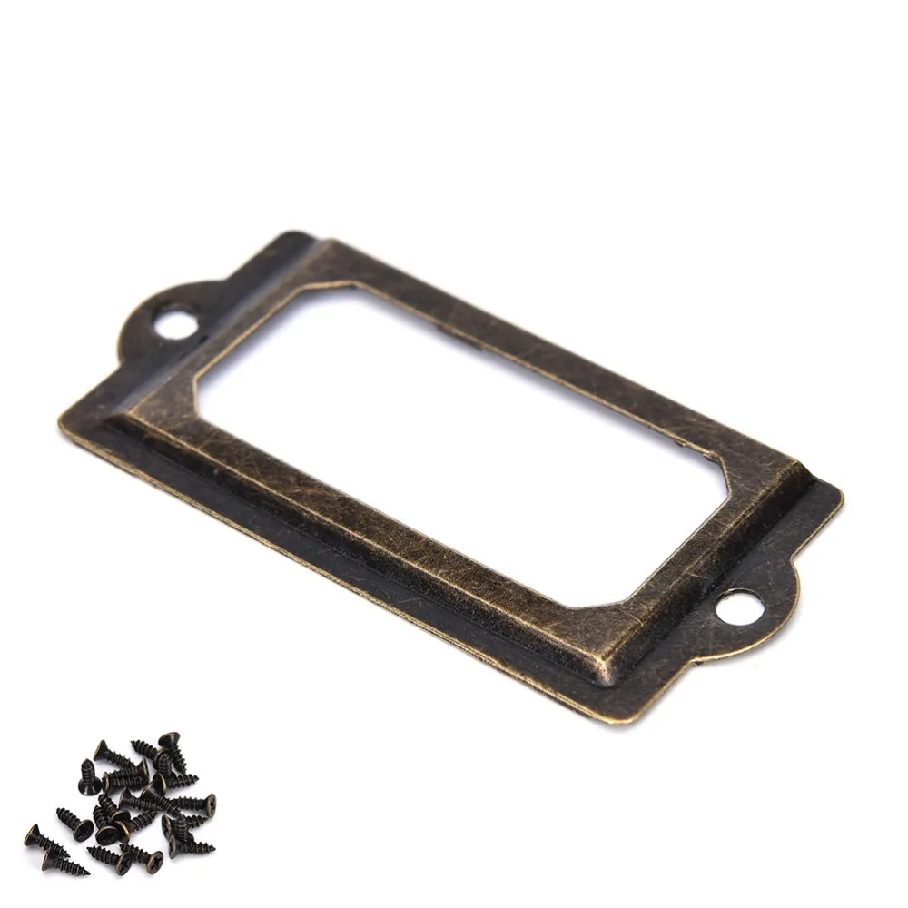 

12Pcs Antique Brass Metal Label Pull Frame Handle File Name Card Holder For Furniture Cabinet Drawer Box Case With Screws Set