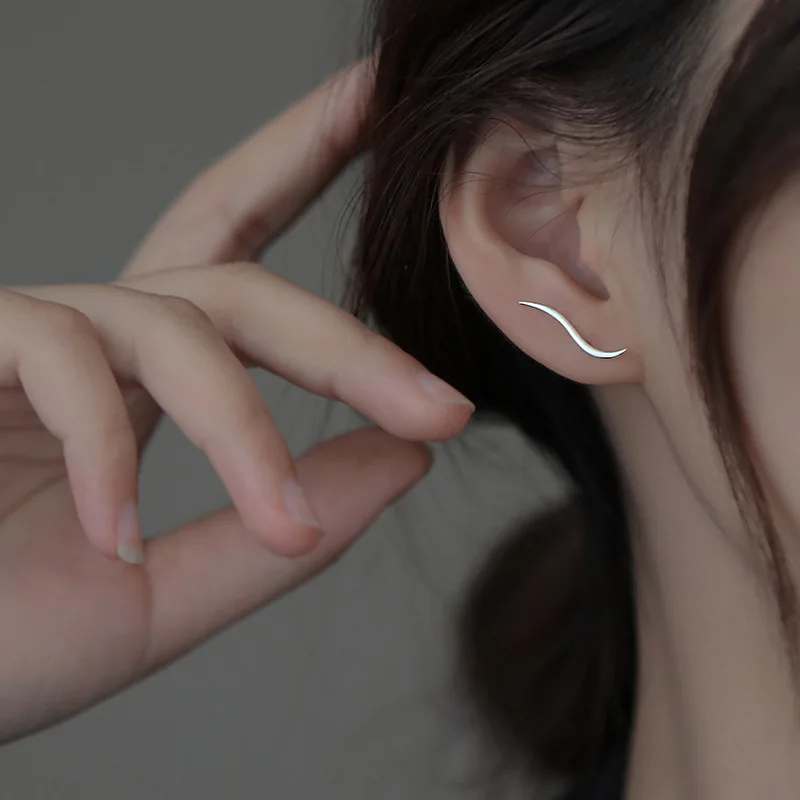 

925 Sterling Silver Earrings Minimalist S Curve Stud Earring for Women Trendy Fashion Jewelry Daily Party Earring Christmas Gift