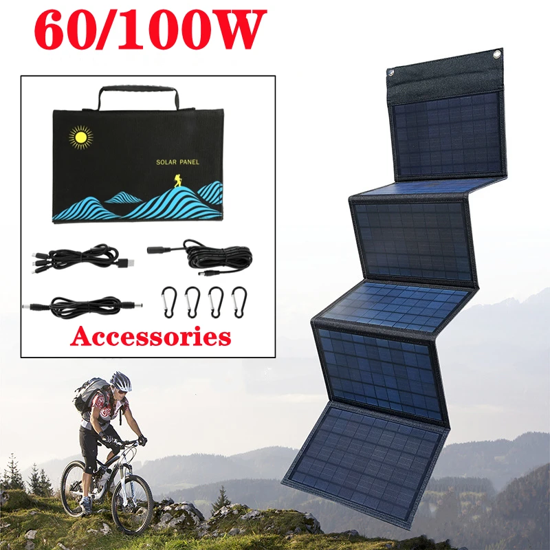 60/100W Panel Folding Bag USB+DC Output Solar Charger Outdoor Portable Power Supply  Portable Foldable Solar Charging Device