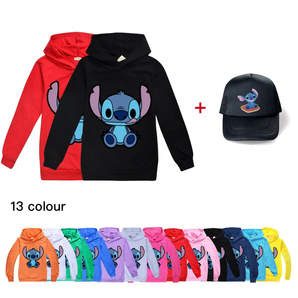 

2022 New Disney Sweater Toddler Boys and Girls Sweaters Stitch Leisure Baby Autumn Warm Long Sleeve Hooded + Hat Clothes