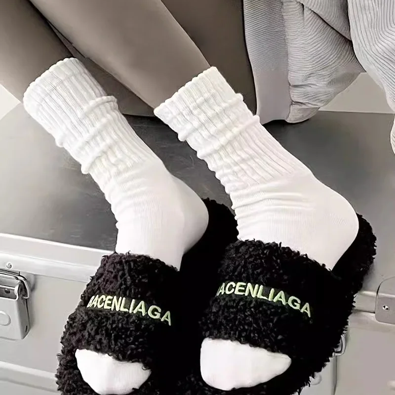 Женские вязаные длинные носки Y2k повседневные Черные белые свободные крючком