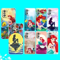 mermaid disney princess for xiaomi redmi note 10s 10 k50 k40 gaming pro 10 9at 9a 9c 9t 8 7a 6a 5 4x transparent phone case