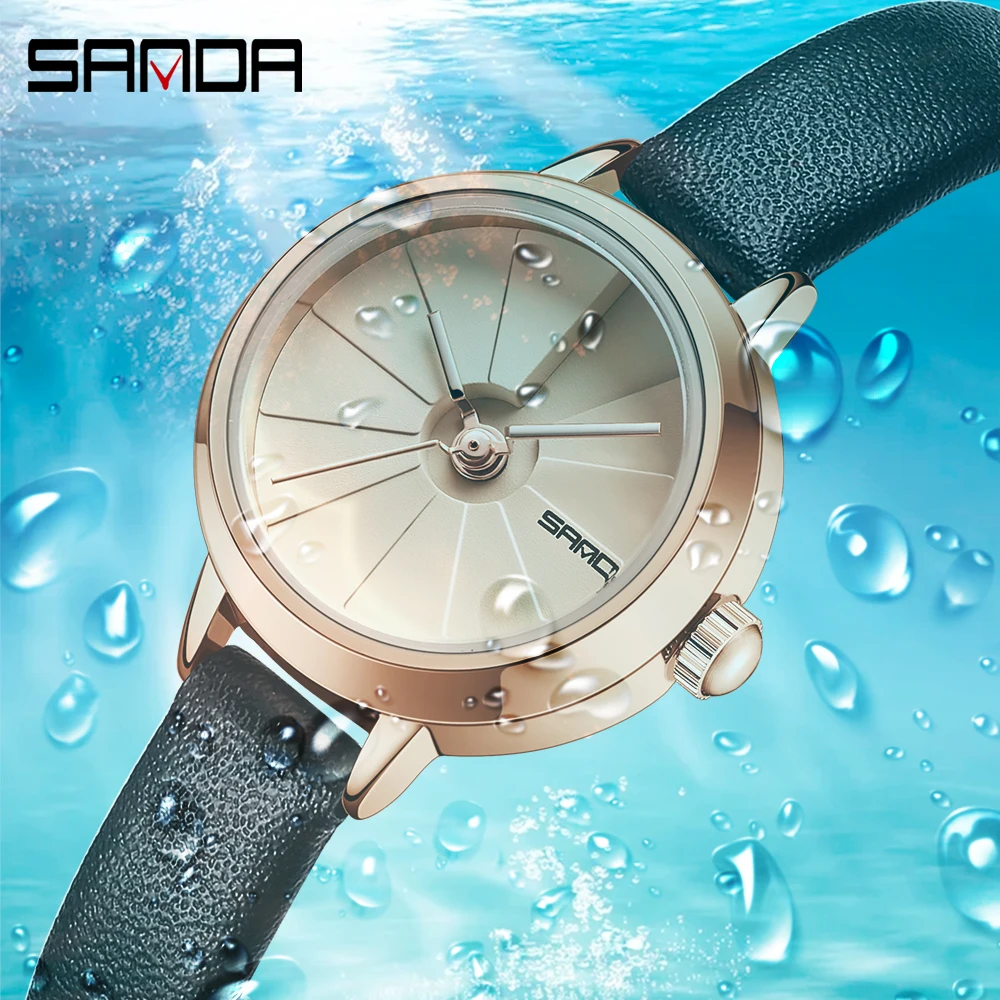 SANDA 2023 New Women Quartz Watch Womens Watches Casual Fashion black Leather Strap Waterproof Wear Resistant Watch Gift 1113