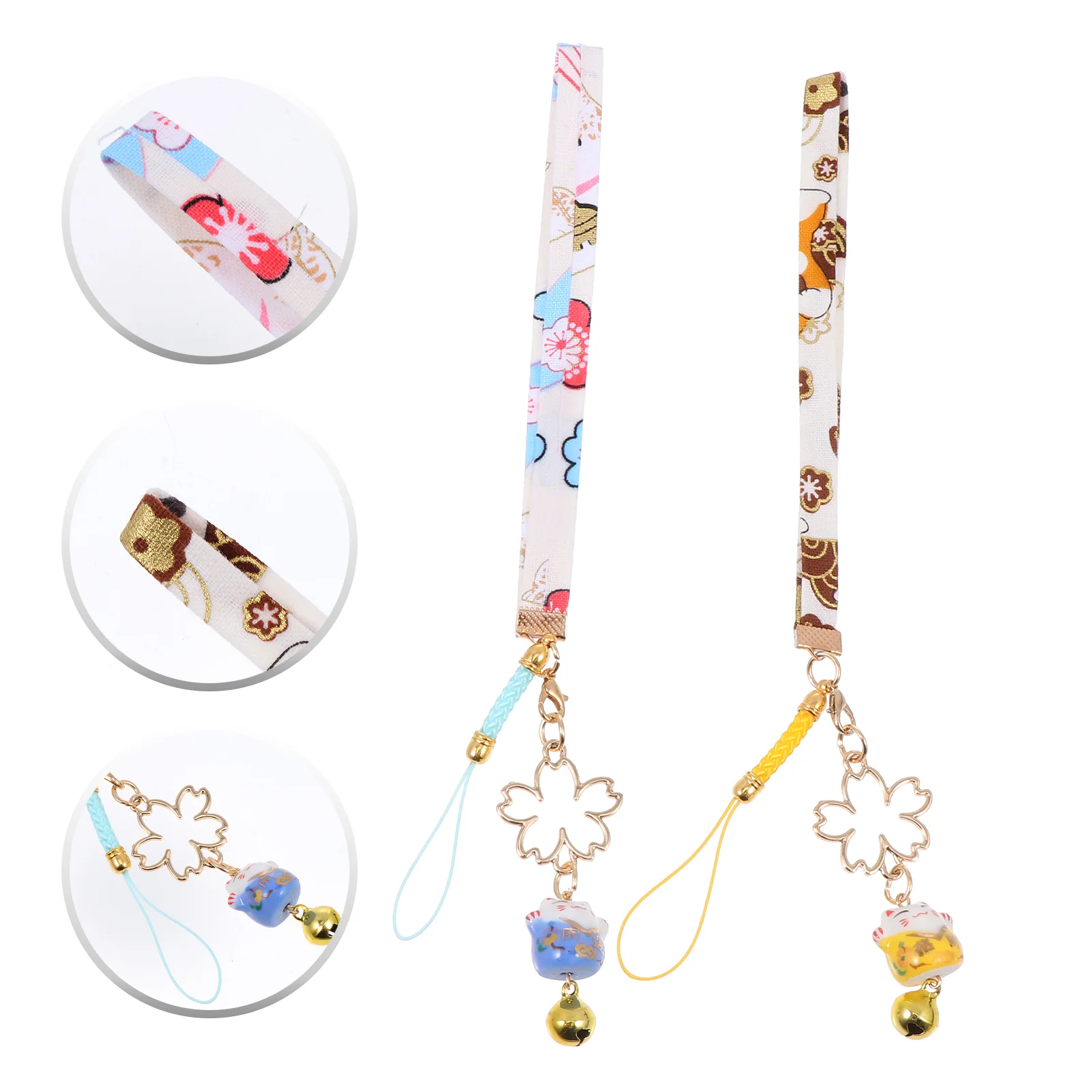 

2Pcs Attract Wealth Cat Decoration Backpack Hanging Charm Bracelet Wrist Strap Phone Decoration Lanyard