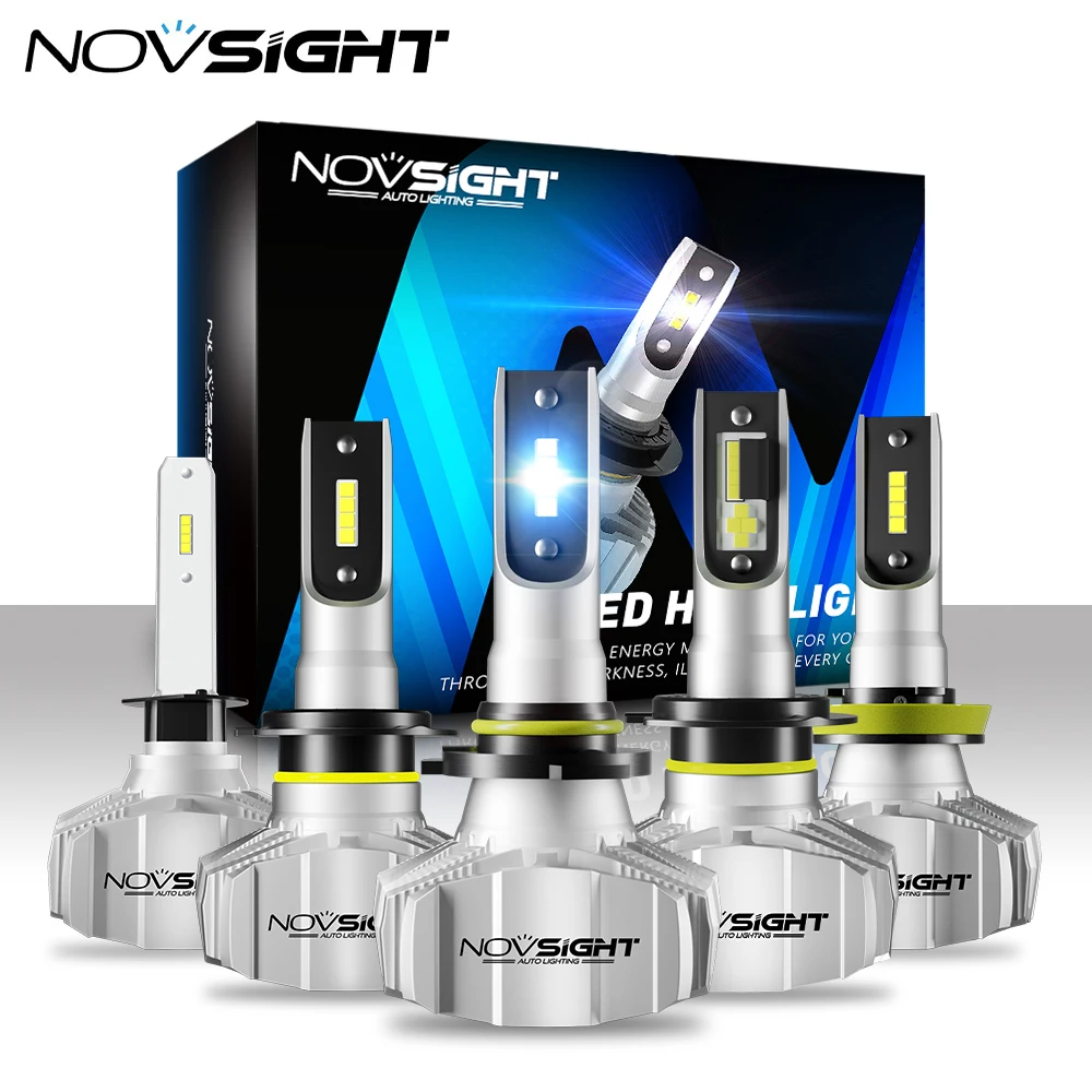 NOVSIGHT-bombillas para faros delanteros de coche, luces antiniebla blancas de 9005 K, 12V y 24V, H4, H7, H11, H1, CSP, 9006/HB3, 9007/HB4, H13, 6500, H3, H8, 10000Lm
