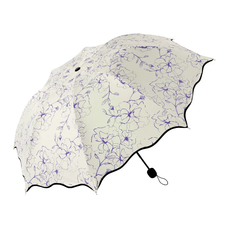 

Складные солнцезащитные зонты, женские солнцезащитные черные зонты с клеем, креативные Зонты тройного сложения
