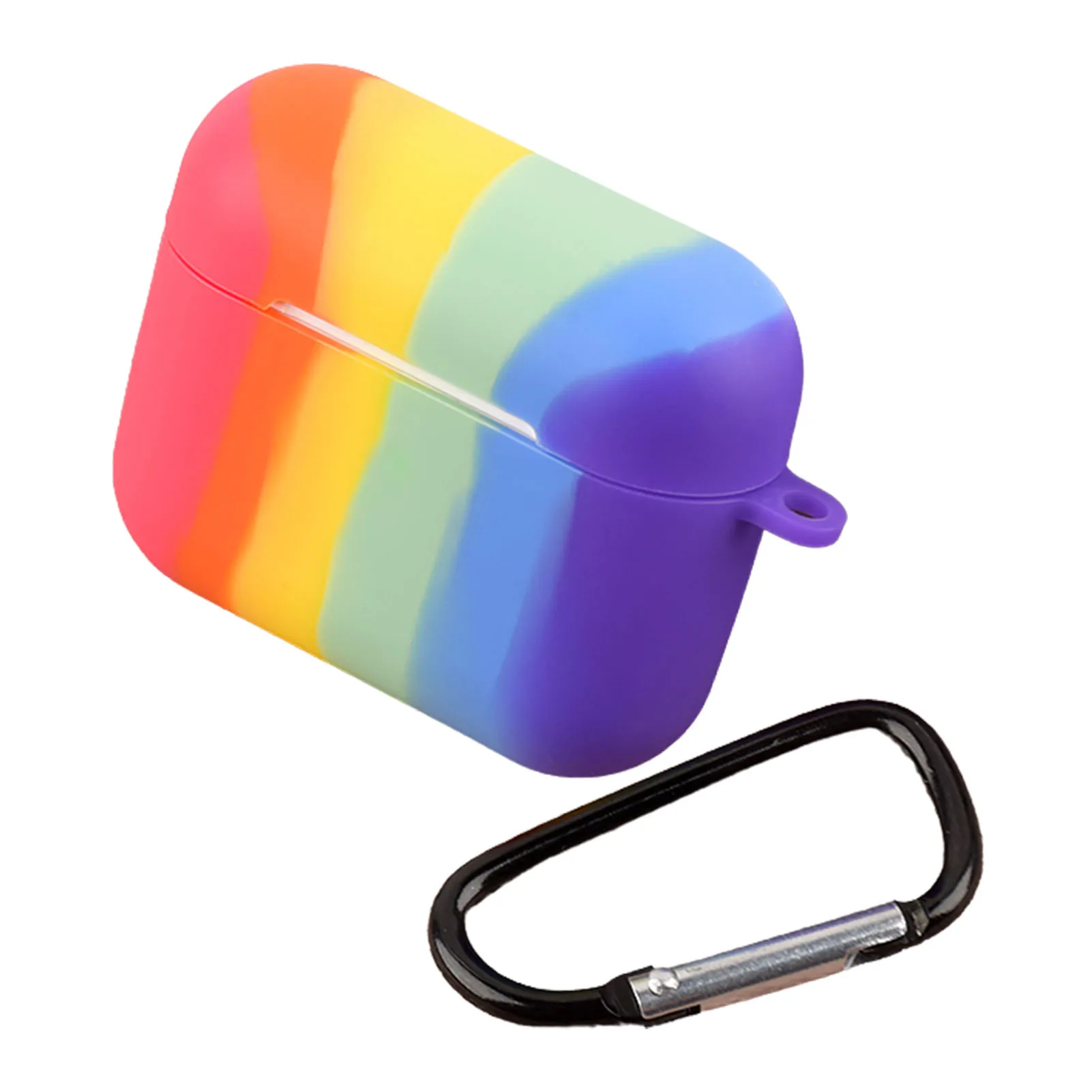 

Silicone Protective Case for Air Pods 3 Shock-Absorbing Anti-Scratch Case with Carabiner Keychain for Apple Pods 3 Rainbow