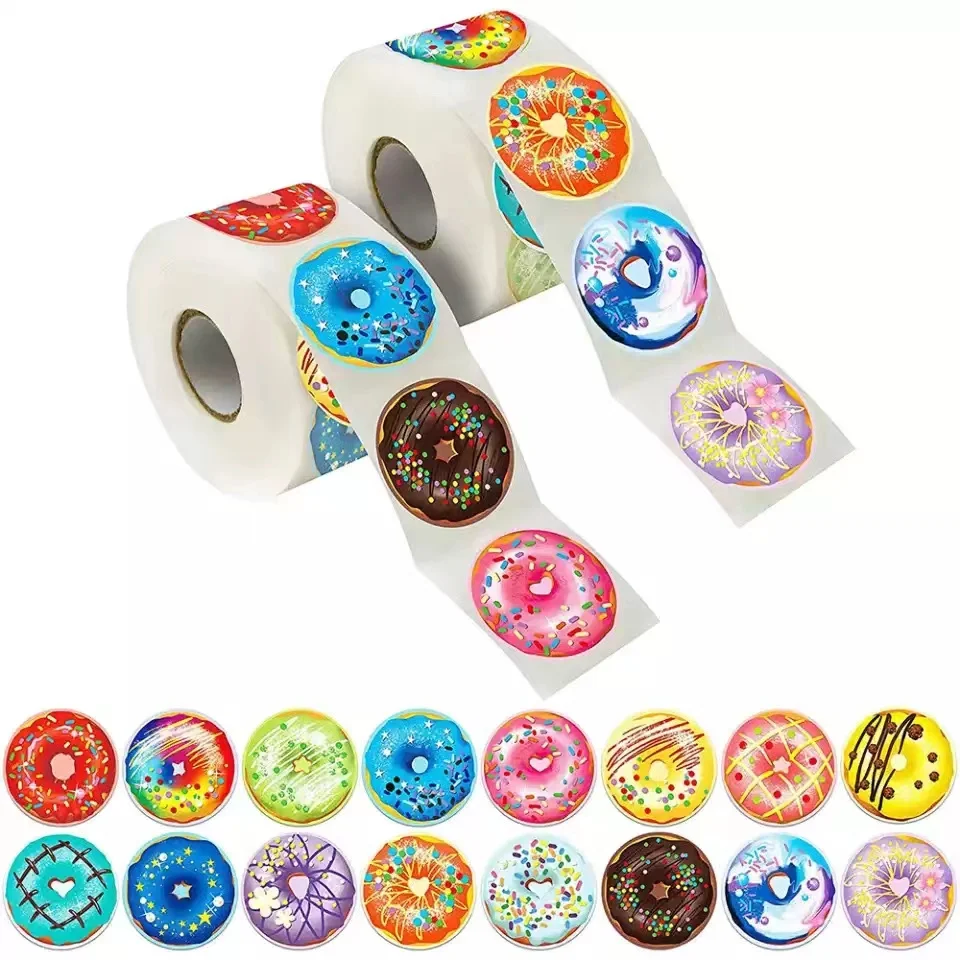 

50-500pcs Round Donut Stickers Homemade Bakery Baking Colorful Decoration Labels Kids Party Scrapbooking Stationery Stickers