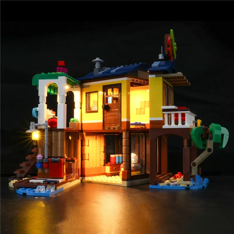 

Конструктор wobrick со светодиодной подсветкой для 31118 серфера, пляжный дом, набор строительных блоков (без модели), кирпичи, игрушки для детей, дистанционное управление, RC