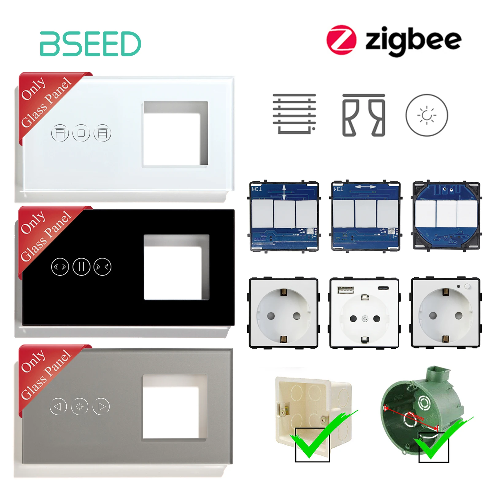 Умный затемнитель BSEED Zigbee для штор, запасные части для стеклянной панели, сделай сам, бесплатная комбинация
