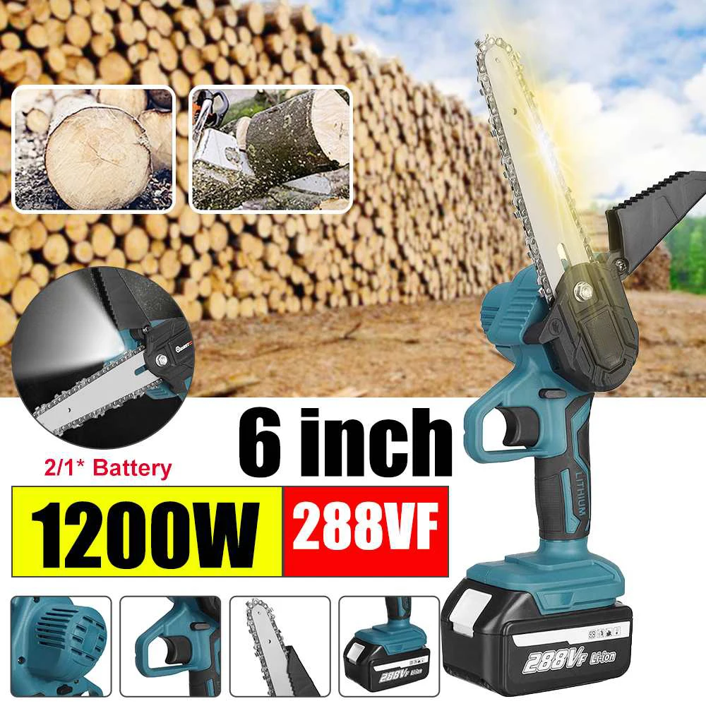 

288VF 6 Inch Mini Electric Saw Cordless Pruning Chainsaw Garden Logging Saw Woodworking Tools Wood Cutter For Makita 18V Battery