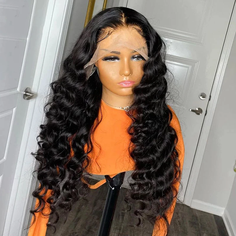 

13x 4 парик из человеческих волос на сетке спереди, 180% прозрачные глубокие волнистые передние парики на сетке, свободные глубокие человеческие волосы, парики для женщин, передние парики на сетке