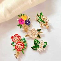fashion flower drip glazed enamel pearl womens pins brooches weddings bouquet clothes jewelry accessories gift for women
