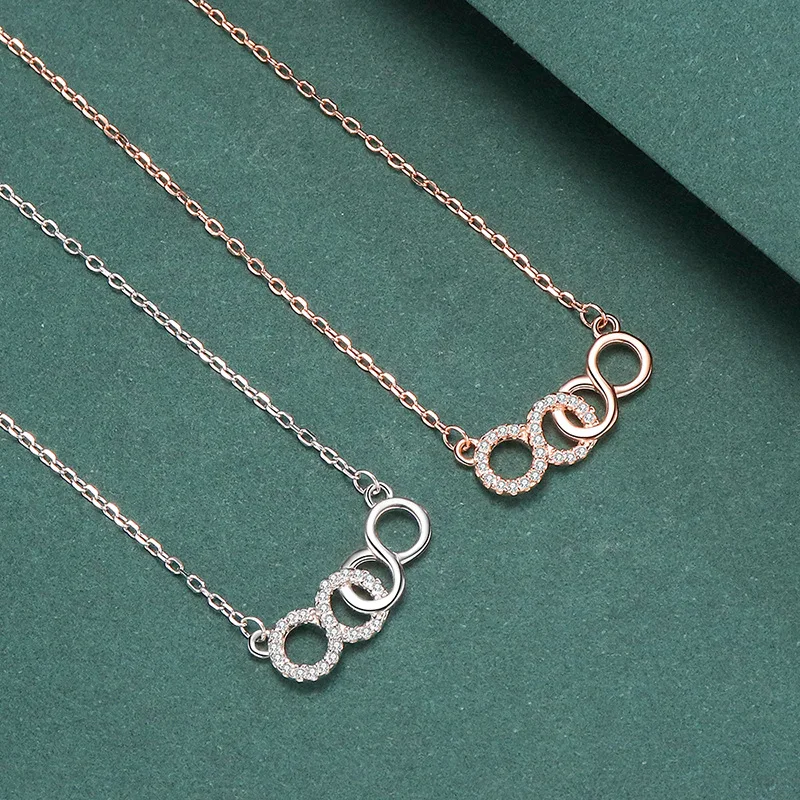 

s925 Silver Simple Double Circle Infinity Necklace Women Fashion Diamond Boutique Jewelry High Quality Pendant Necklace