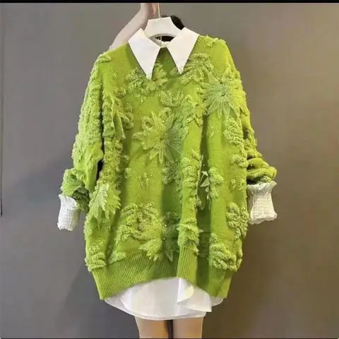 Женский трикотажный свитер Harajuku, трикотажный пуловер с трехмерными цветами и инкрустацией стразами, Осень-зима