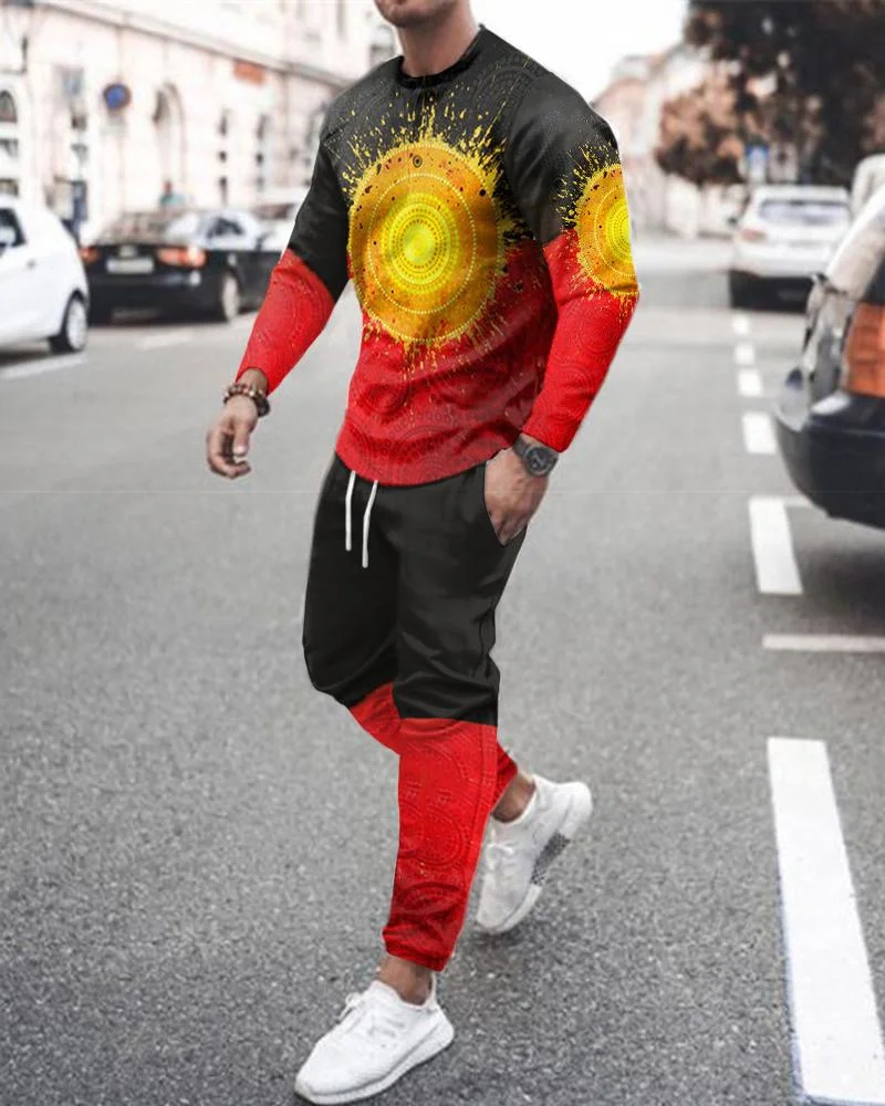 

Summer Sportswear Trend 3d Printing Men's Long-sleeved T-shirt Set Casual Men's Round Neck Plus Size Street Sports Pants
