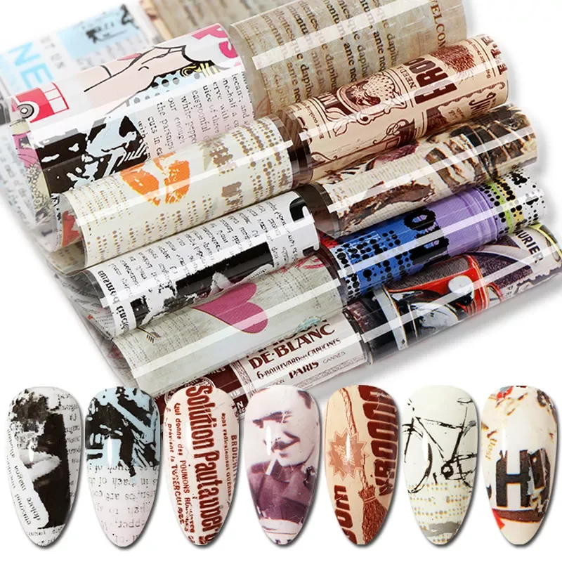 

Nail Foil Sticker Vintage Newspaper Sticker Set Mixed Flower Marble Adhesive Transfer Decals Paper Wraps Nail Slider