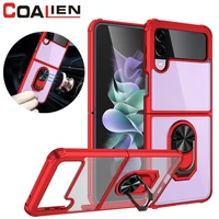 coalien shockproof phone case for samsung galaxy z flip3 5g ring car holder acrylic folding protective cover for samsung z flip3