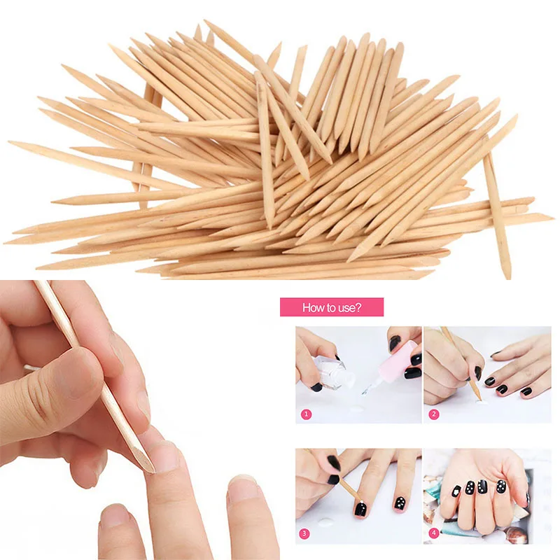

Fashion New Double End Nail Art Orange Wood Sticks Cuticle Pushers Cuticle Remove Tool Manicure Pedicure Care Nail Tools