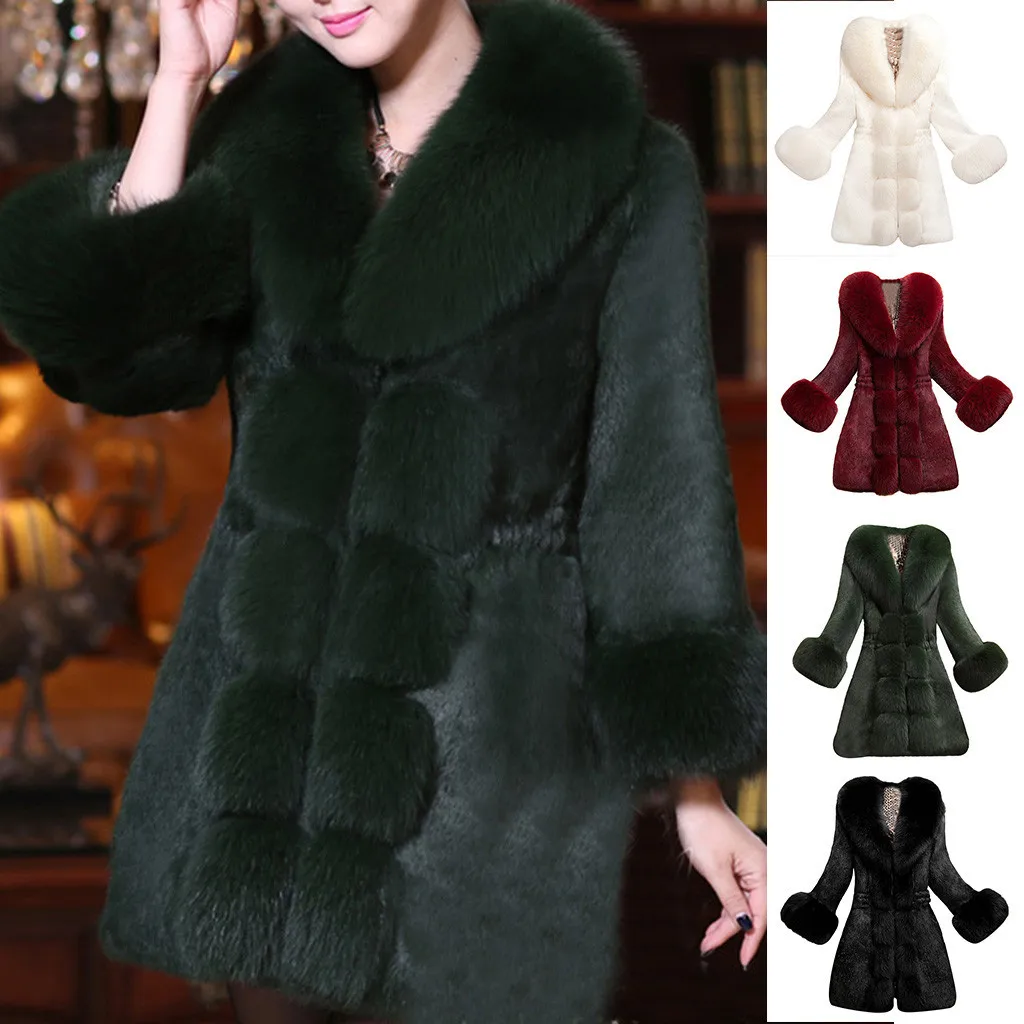 Winter Oversize Fashion Coat Women Warm Plush Solid Color Faux Fur Coat Regular Jacket Thick Green Wine Black White Four Color