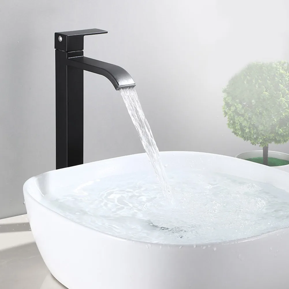 

Bathroom Basin Faucet Stainless Steel Waterfall Tall Sink Vessel Tap Single Cold Waterfall Spout Design Water-Saving Faucet