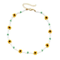 2022 new fashion women bohemian sunflowers beads pearl splicing necklace women summer sunflowers beads pearls choker necklace