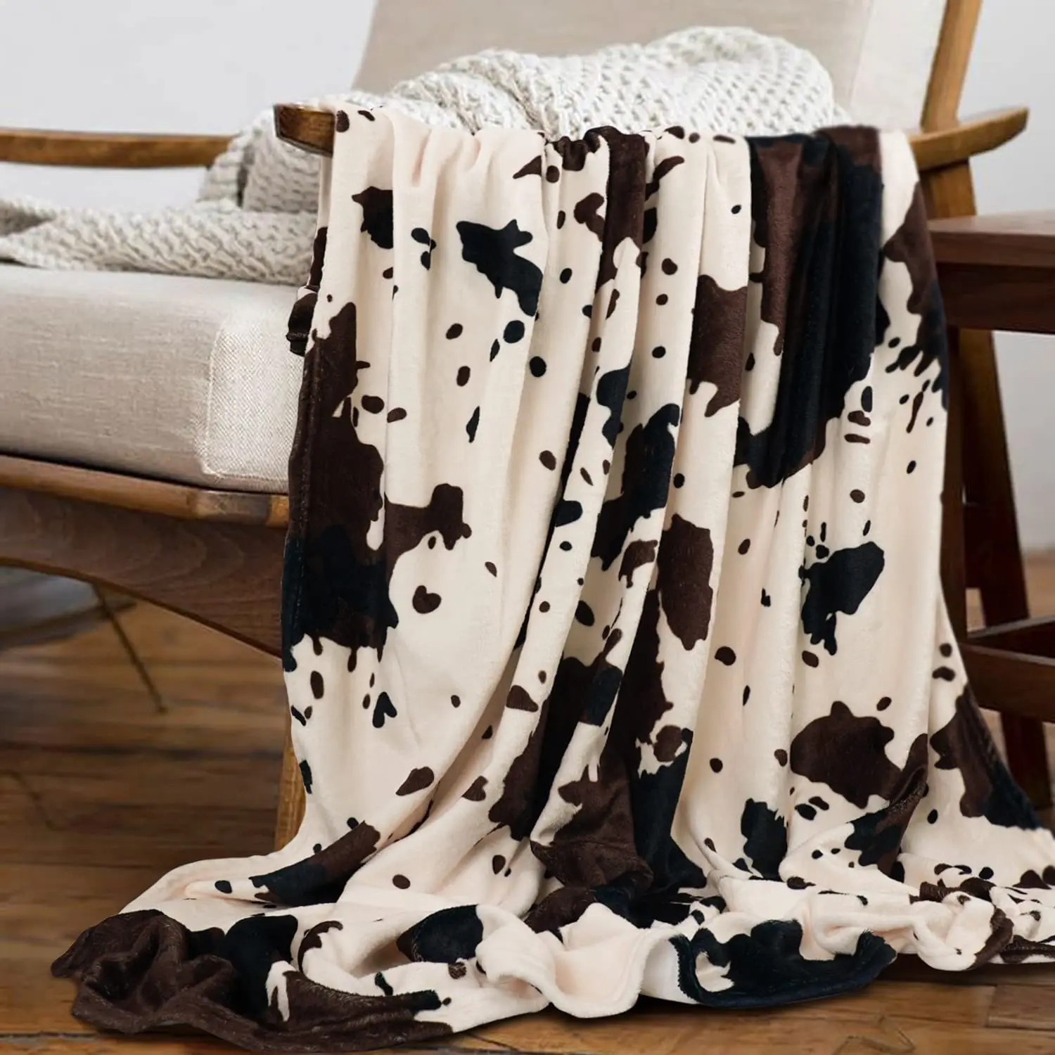 

Cow Print Blanket Animal Brown Black Milky White Faux Fur Throw Western Cute Flannel Decorative Bed Sofa Office Blanket