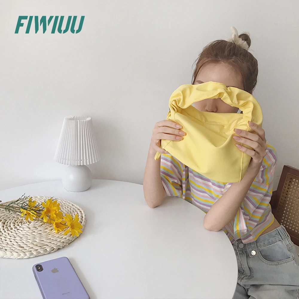 FIWIUU Women Pleated Drawstring Bag Handbag Hobo Purse Clutch Bag Macaron Frame Zipper Soft Clutch Pouch Waterproof Bag