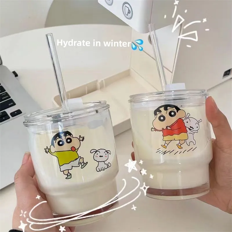 

Kawaii Crayon Shin-Chan Anime Hobby Water Cup High-Value High Temperature Resistant Straw Cup Milk Cup Coffee Cup Couple Models