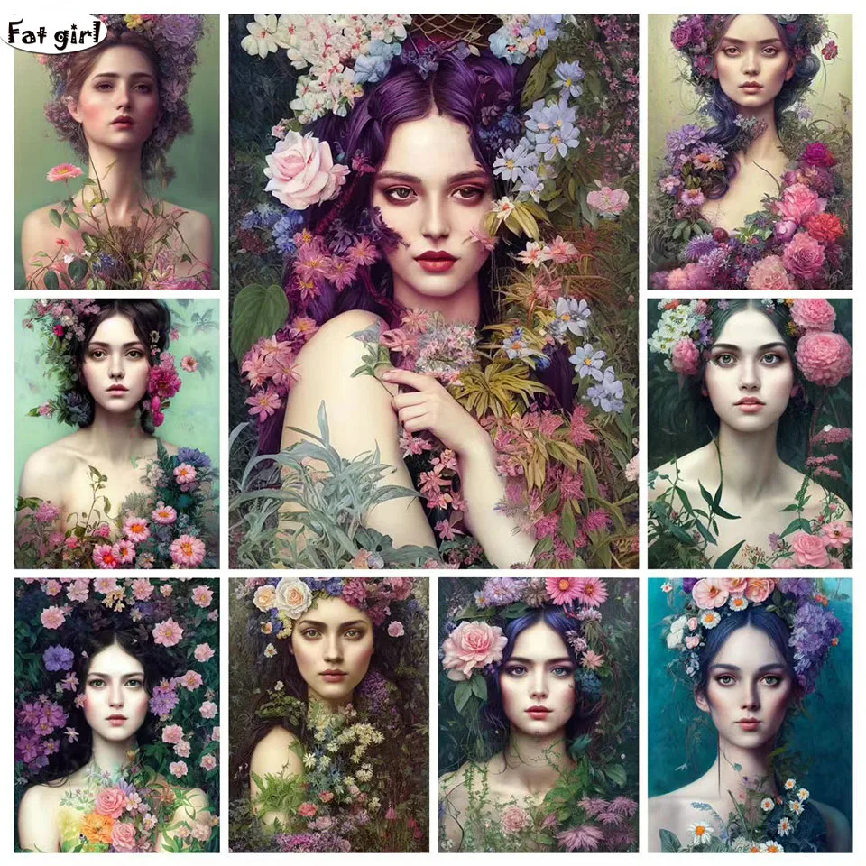 

Abstract DIY 5D Diamond Painting Kit Flower Woman Diamond Mosaic Portrait Rhinestone Diamond Embroidery Home Decoration Gift